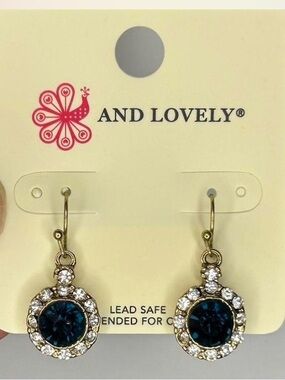 ⭐️ And Lovely Gold-Tone Navy Crystal Halo Drop Earrings